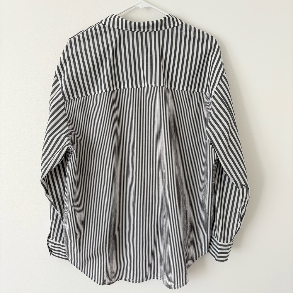 Pistola Millie Long Sleeve Button Down Shirt in Noir Ecru Stripe Size Large - Picture 7 of 7